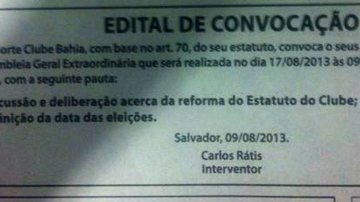 Imagem Bahia: edital de convocação de Assembleia está nos jornais