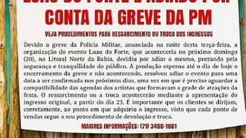 Imagem Luau do Forte é cancelado por conta da greve da PM