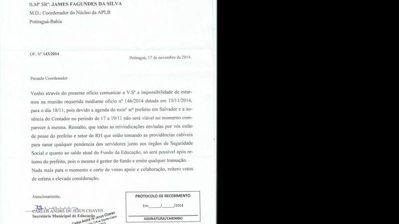 Imagem Professores acusam prefeito de Potiraguá de desviar R$ 400 mil da Educação