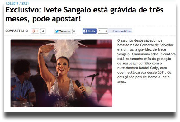 Imagem Blogueiras zoam site que anunciou gravidez de Ivete no Carnaval