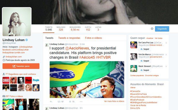 Imagem Apoio de celebridades internacionais a Aécio Neves é fake