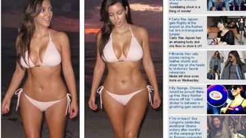 Imagem Kim Kardashian é clicada de biquíni em praia antes do sol nascer